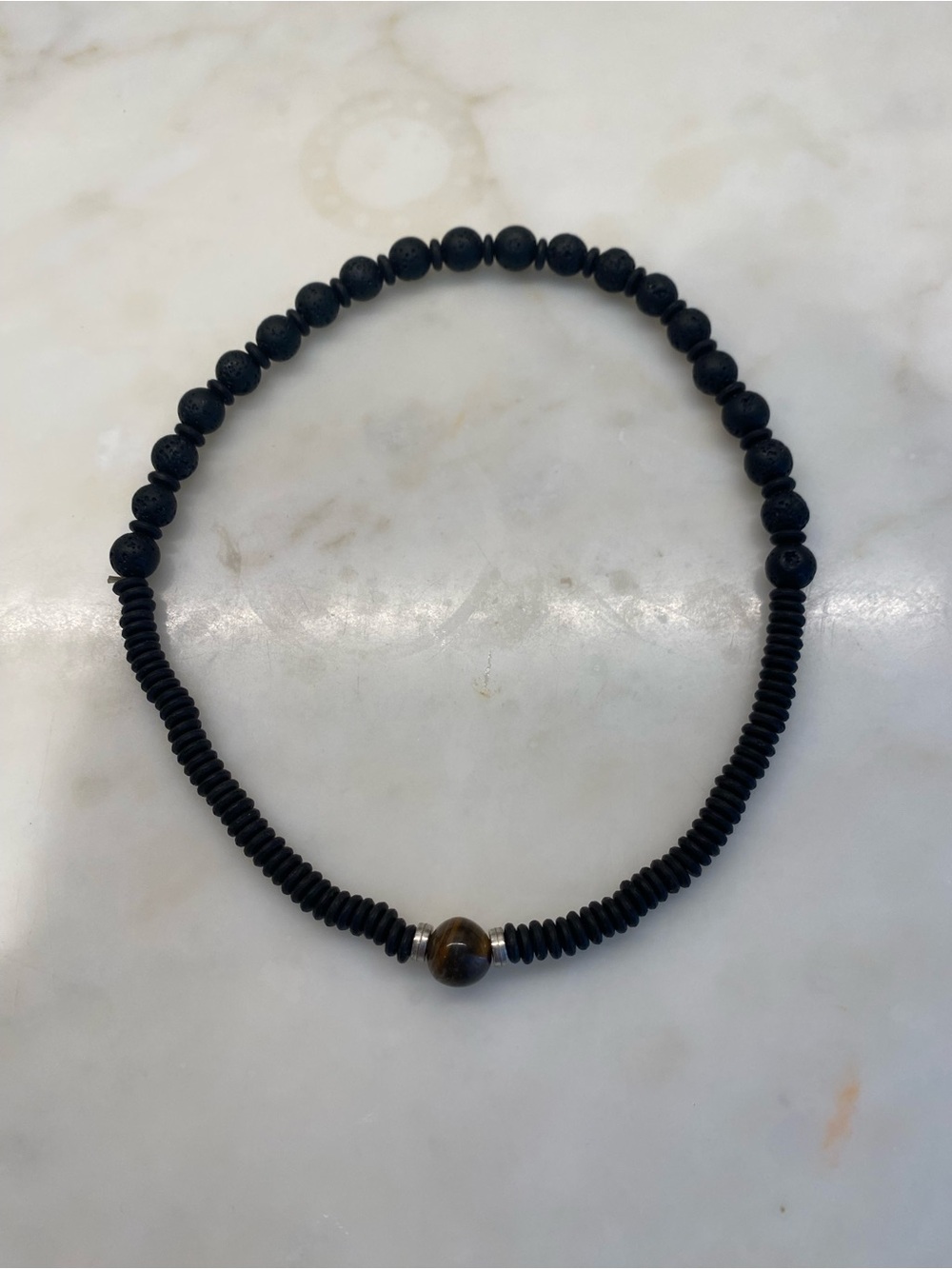 Black Beaded Necklace with Tiger Eye Accent